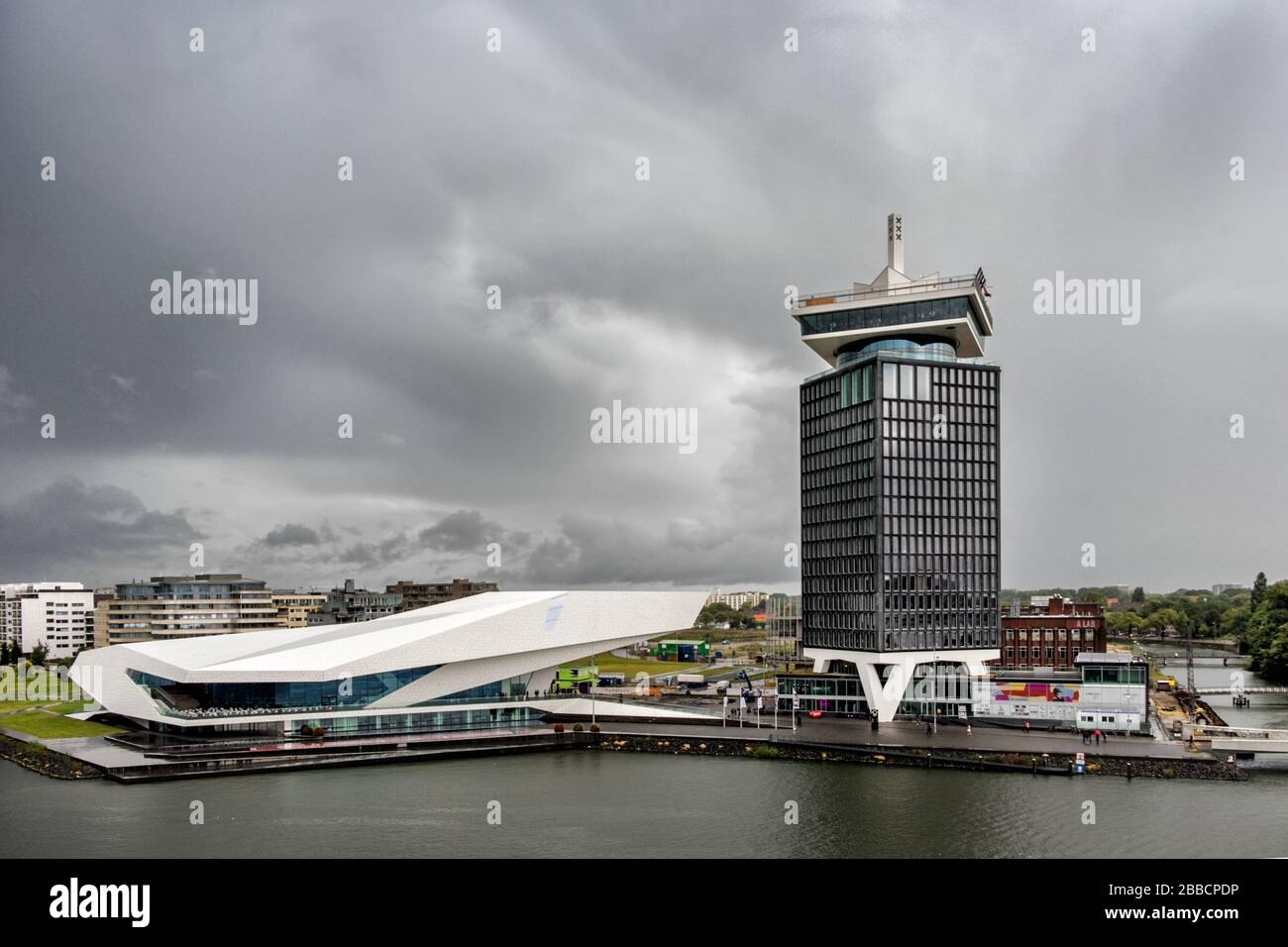 The building of the modern cultural center Eye Film Museum with the A`DAM Tower and A'DAM lookout, Amsterdam, Holland, Netherlands Stock Photo